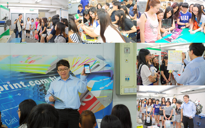 The staffs of e-print introduce the printing procedure to the students.