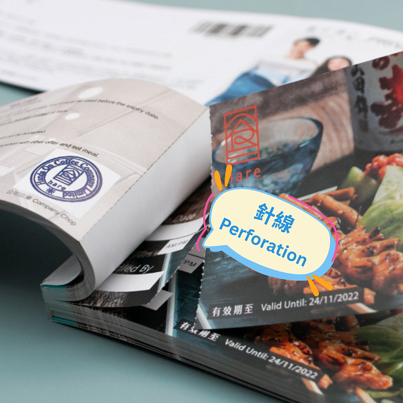 Ticket /Coupons made of woodfree paper, with a single perforation and numbering for tracking. 